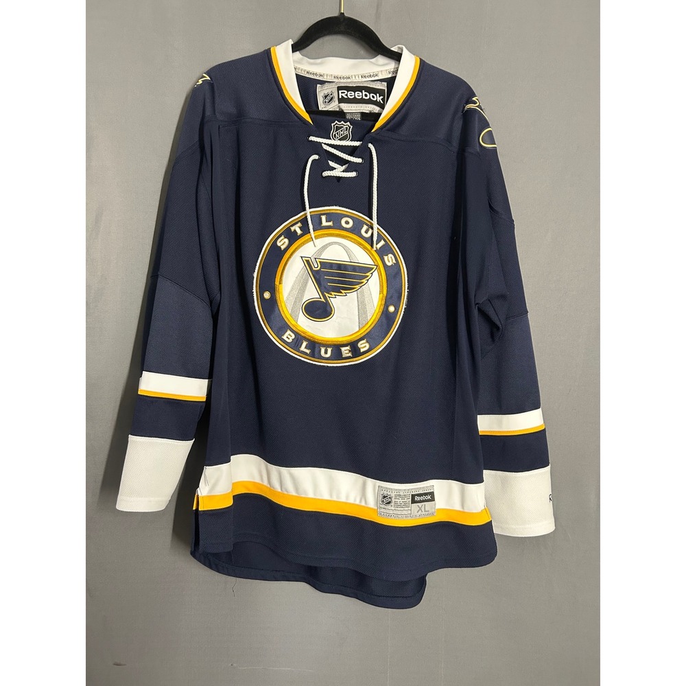 Sporty St Louis Blues Hockey Jersey Navy Blue Lace Up Reebok NHL XL